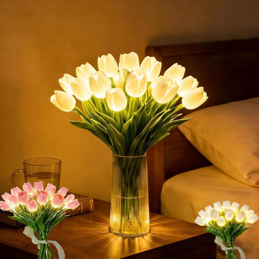 Romantische LED-tulpenlamp – Op batterijen werkende LED-tulpen die bloemdecoratie combineren met zachte sfeerverlichting