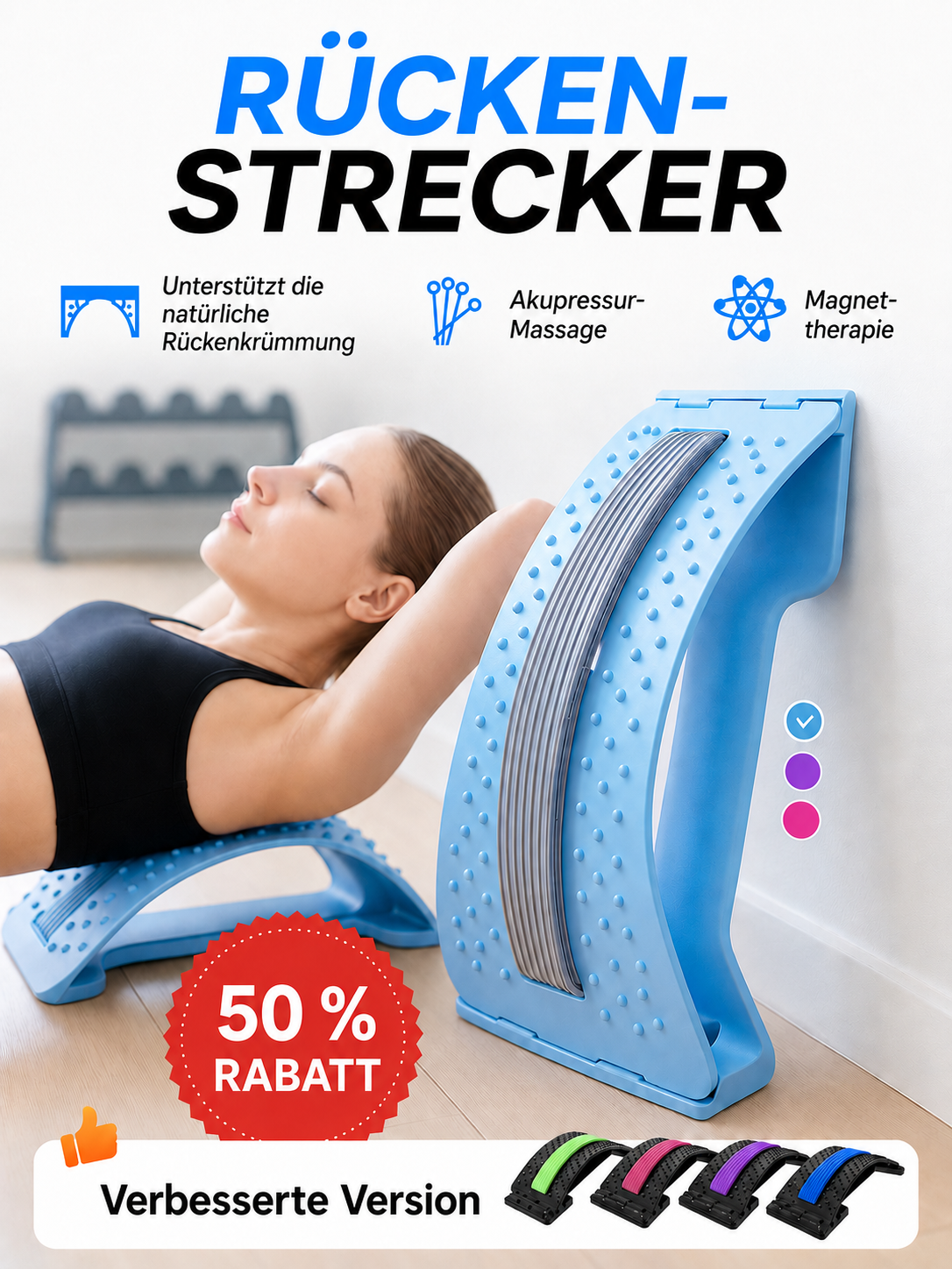 Magnetfeldtherapie, Akupunktur, Massage, Lendenwirbel-Trage