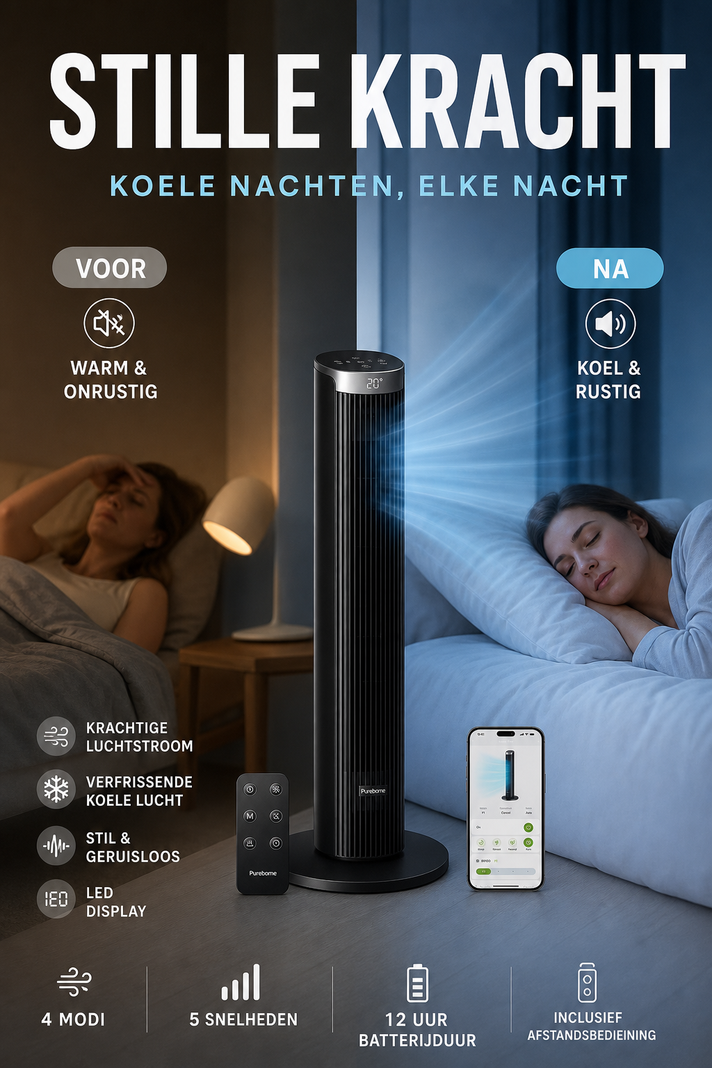 50 % RABATT💥USB-betriebener kabelloser Turmventilator